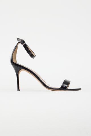 Manolo Blahnik Black Patent Leather Ankle Strap Heel