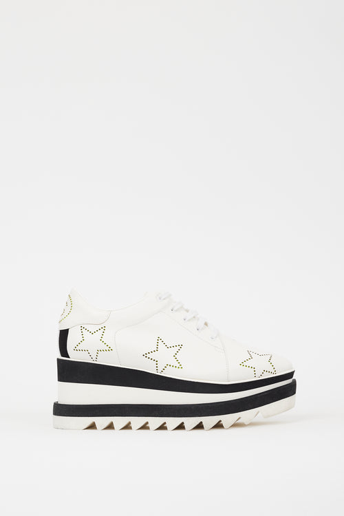 Stella McCartney White & Black Faux Leather Elyse Star Platform Sneaker