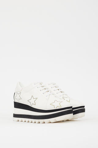 Stella McCartney White & Black Faux Leather Elyse Star Platform Sneaker