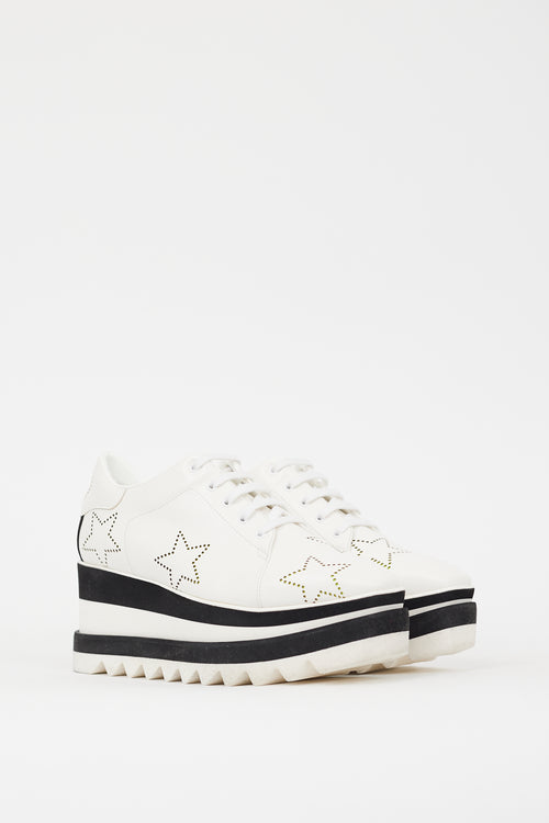 Stella McCartney White & Black Faux Leather Elyse Star Platform Sneaker