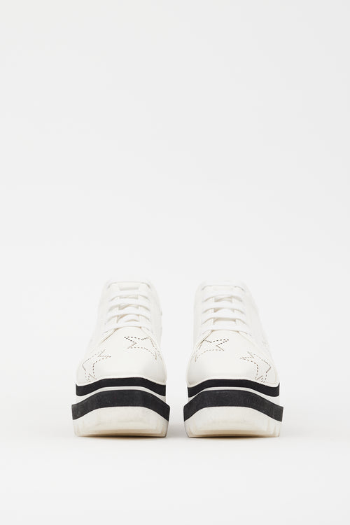 Stella McCartney White & Black Faux Leather Elyse Star Platform Sneaker