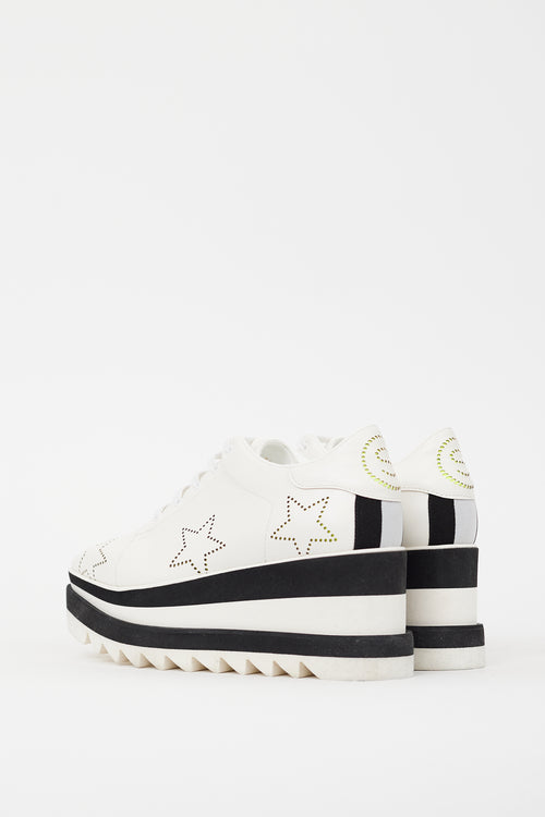 Stella McCartney White & Black Faux Leather Elyse Star Platform Sneaker