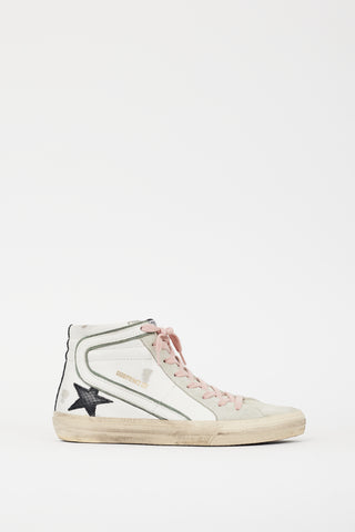 Golden Goose White & Black Leather Slide Glitter Sneaker