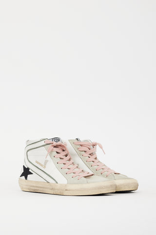 Golden Goose White & Black Leather Slide Glitter Sneaker