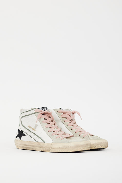 Golden Goose White & Black Leather Slide Glitter Sneaker