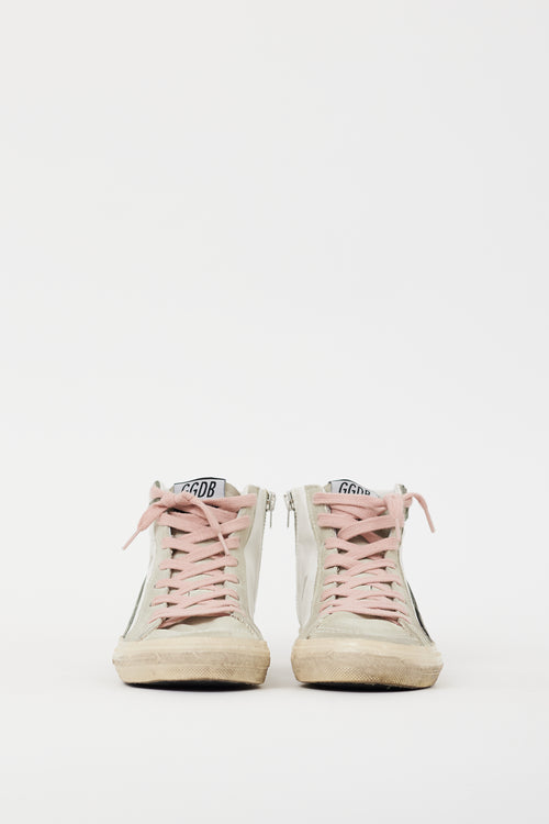 Golden Goose White & Black Leather Slide Glitter Sneaker
