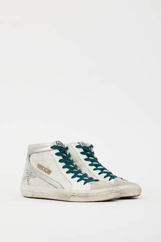 Golden Goose White & Silver Leather Slide Glitter Sneaker