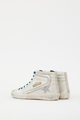 Golden Goose White & Silver Leather Slide Glitter Sneaker