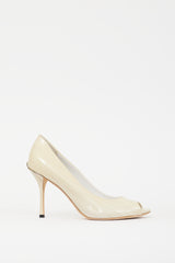 Gucci Cream & Silver Patent Leather Marbled Heel