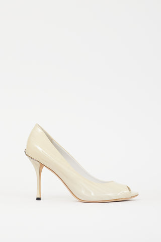 Gucci Cream & Silver Patent Leather Marbled Heel