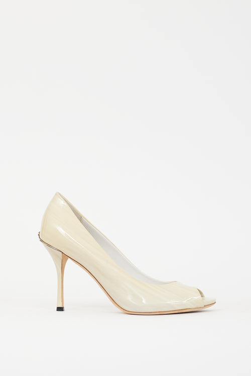 Gucci Cream & Silver Patent Leather Marbled Heel