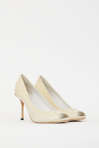 Gucci Cream & Silver Patent Leather Marbled Heel