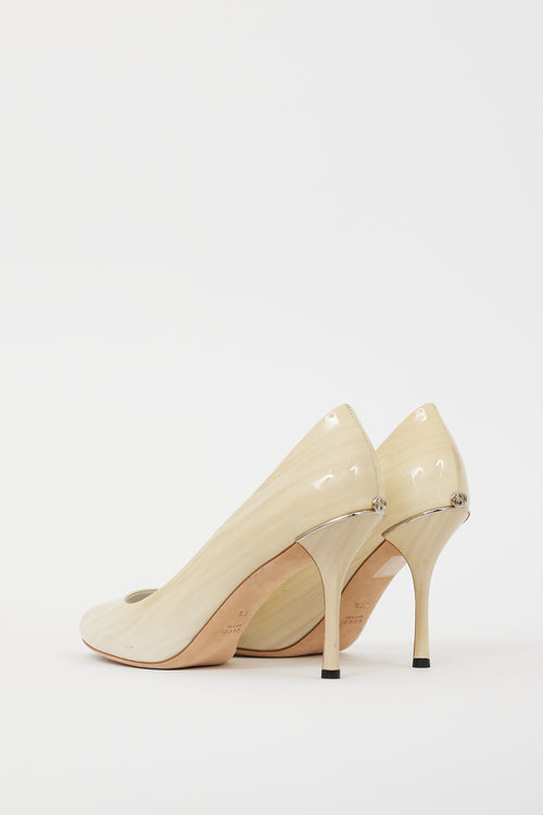 Gucci Cream & Silver Patent Leather Marbled Heel