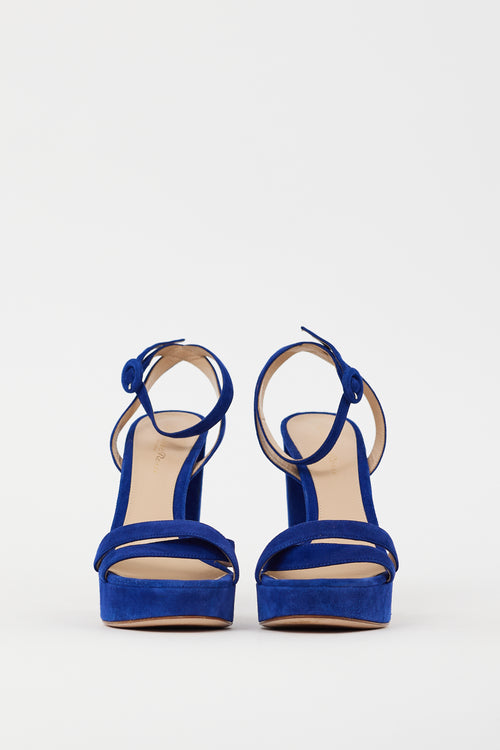 Gianvito Rossi Blue Suede Poppy Platform Sandal