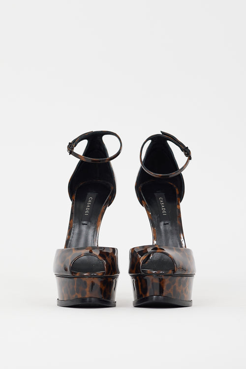 Brown & Black Patent Leather Platform Sandal