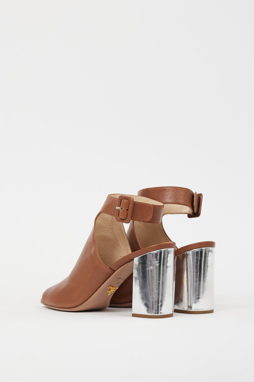 Prada Brown & Silver Metallic Sandal