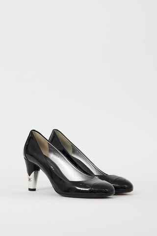 Chanel 2010 Black & Silver Patent CC Pump