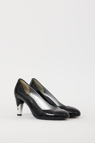 Chanel 2010 Black & Silver Patent Leather  Heel