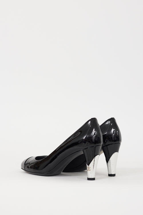 Chanel 2010 Black & Silver Patent Leather  Heel