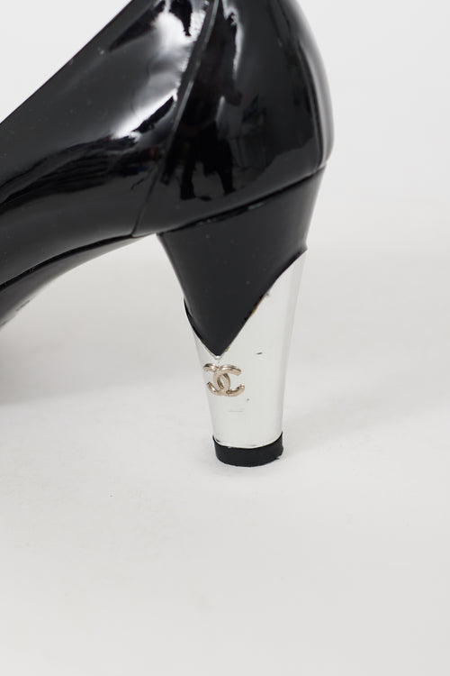 Chanel 2010 Black & Silver Patent CC Pump