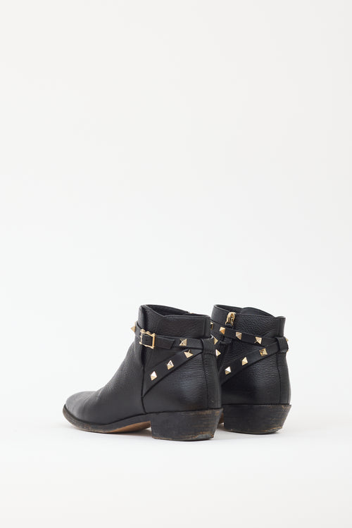 Valentino Black Leather Rockstud Ankle Boot