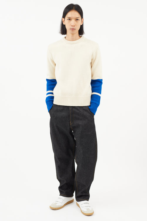 Calvin Klein 205W39NYC Cream & Blue Wool Knit Sweater