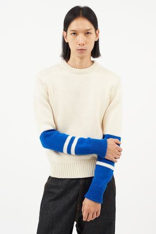Calvin Klein 205W39NYC Cream & Blue Wool Knit Sweater