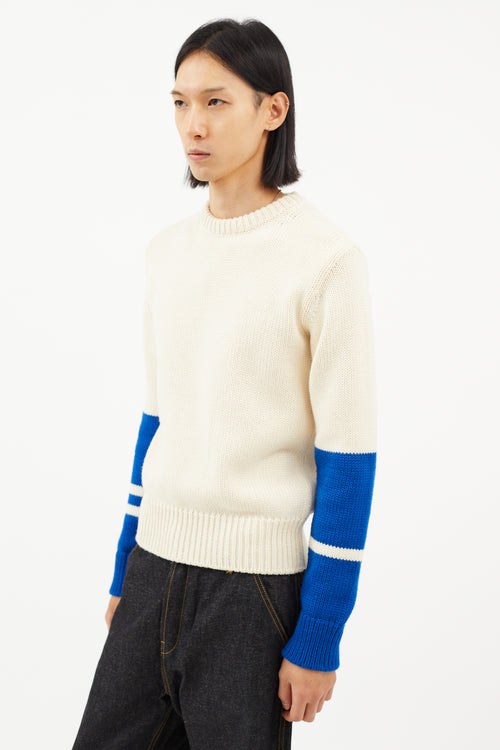 Calvin Klein 205W39NYC Cream & Blue Wool Knit Sweater