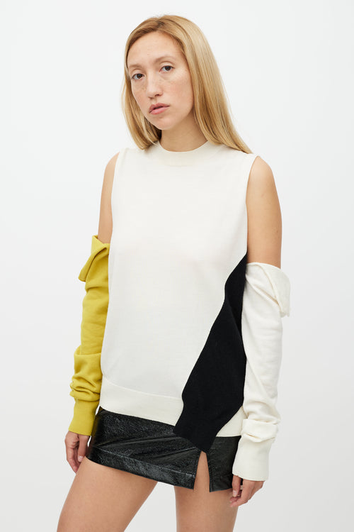 Calvin Klein 205W39NYC Cream & Multicolour Detachable Sleeve Wool Sweater