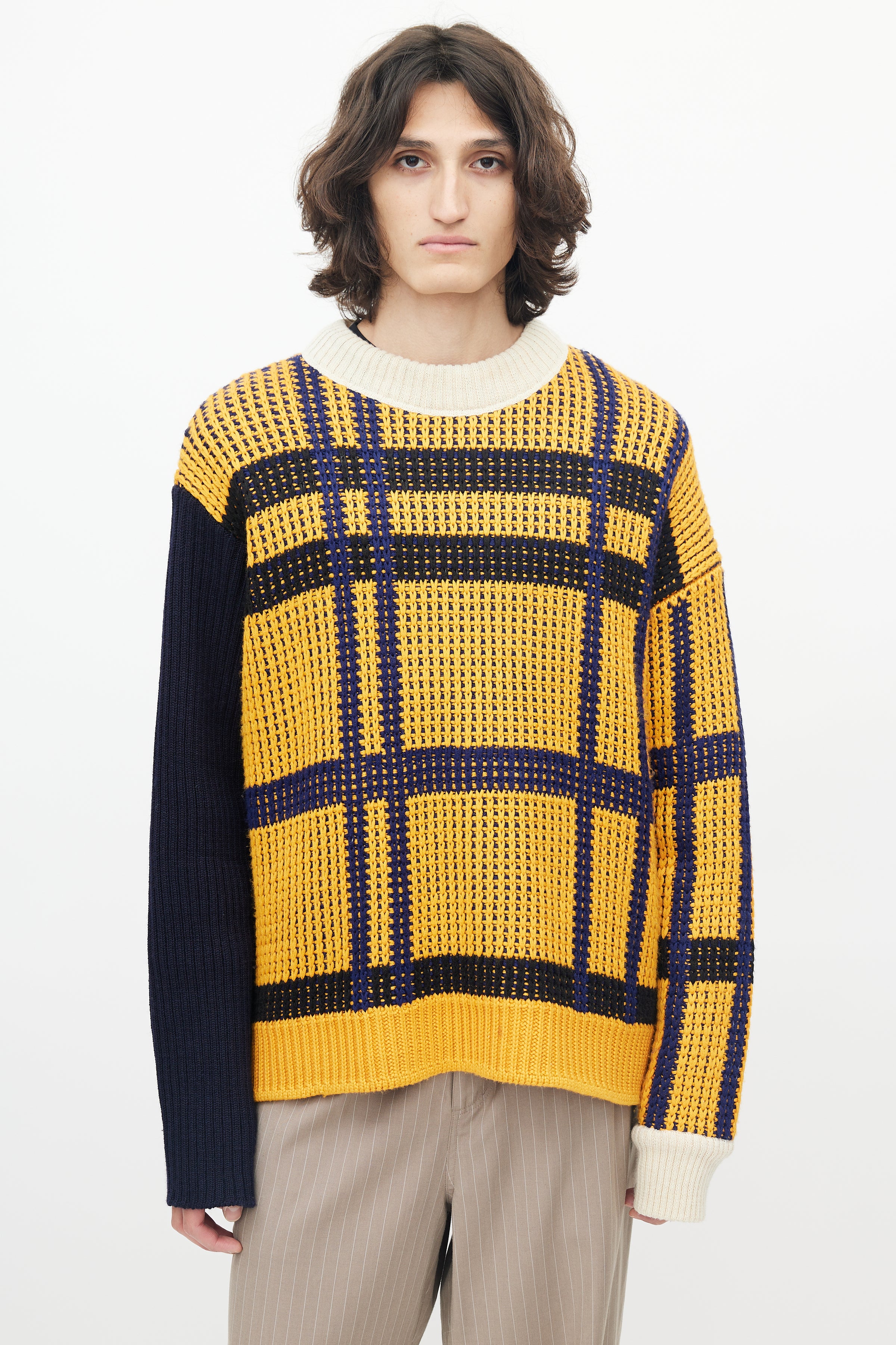 Calvin Klein 205W39NYC // Yellow Navy Shaker Knit Sweater – VSP