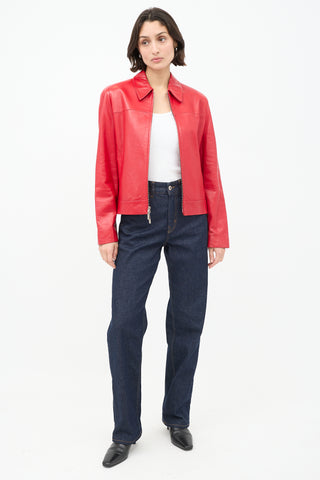 Calvin Klein Collection Red Leather Zip Jacket