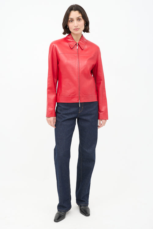 Calvin Klein Collection Red Leather Zip Jacket