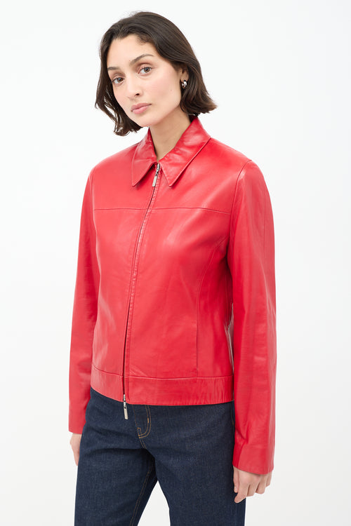 Calvin Klein Collection Red Leather Zip Jacket