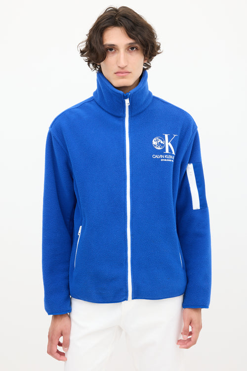 Calvin Klein Jeans Blue Fleece Logo Zip Jacket