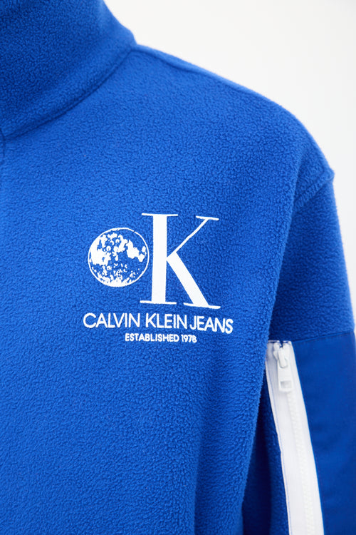 Calvin Klein Jeans Blue Fleece Logo Zip Jacket