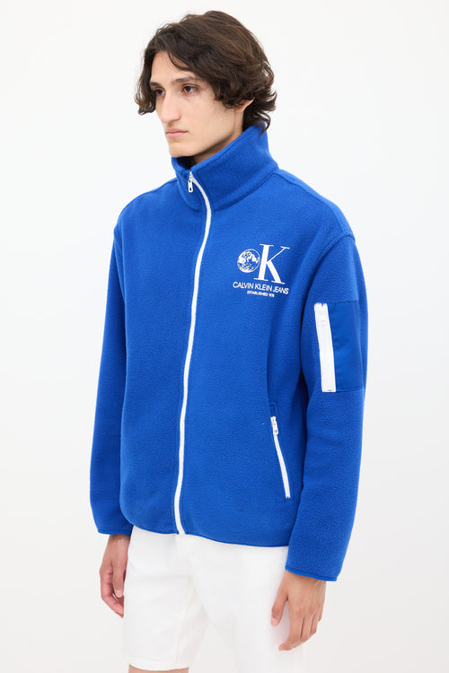 Calvin Klein Jeans Blue Fleece Logo Zip Jacket