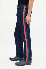 Calvin Klein Jeans Navy & Red CKJ035 Dark Wash Striped Jeans