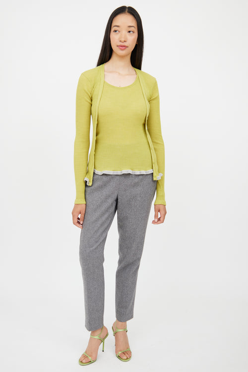 Calvin Klein Green & Grey Ribbed Button Top