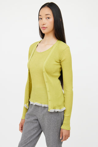 Calvin Klein Green & Grey Ribbed Button Top