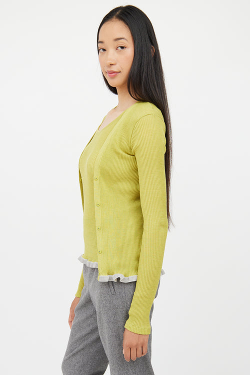 Calvin Klein Green & Grey Ribbed Button Top