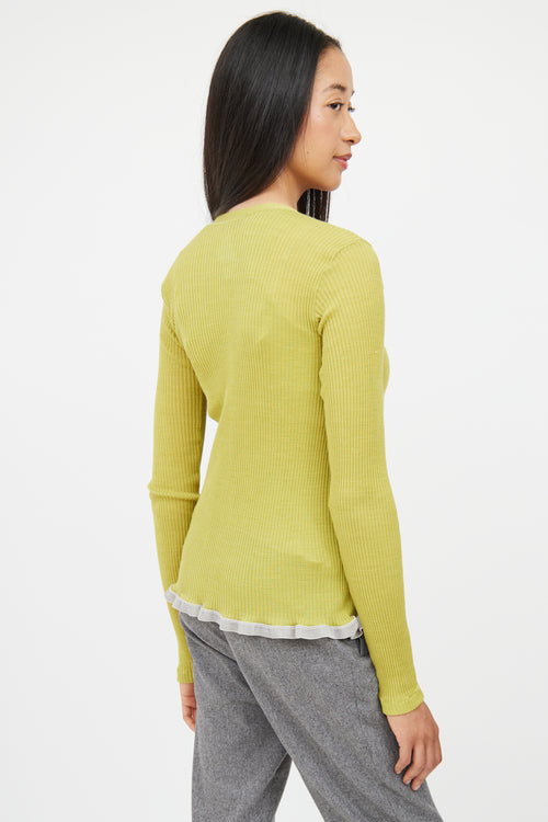 Calvin Klein Green & Grey Ribbed Button Top