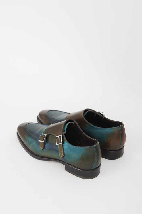 Calzoleria Harris Brown & Blue Leather Double Monk Strap Shoe