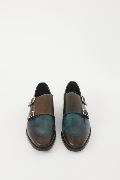 Calzoleria Harris Brown & Blue Leather Double Monk Strap Shoe