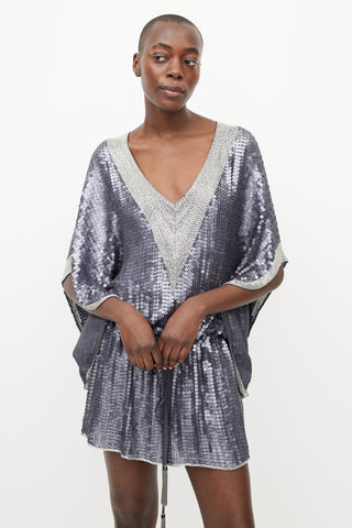 Camilla Slate Blue & Silver Silk Sequined Tunic Dress