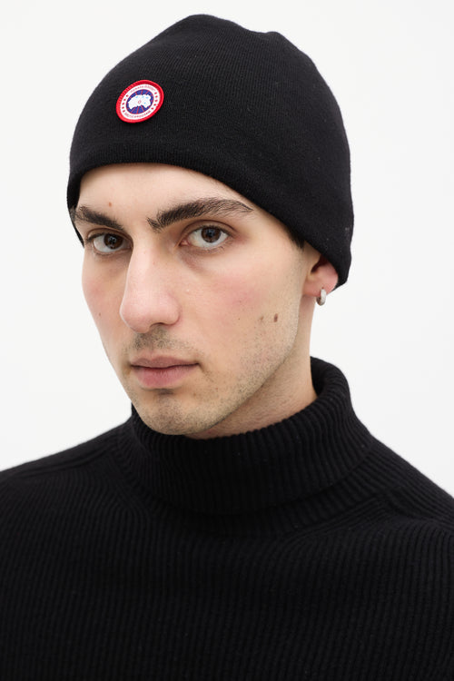 Canada Goose Black Wool Logo Standard Toque Beanie