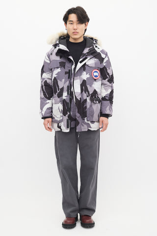 Canada Goose Grey Down & Fur Trim Camo Expedition Jacket