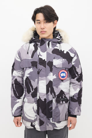 Canada Goose Grey Down & Fur Trim Camo Expedition Jacket