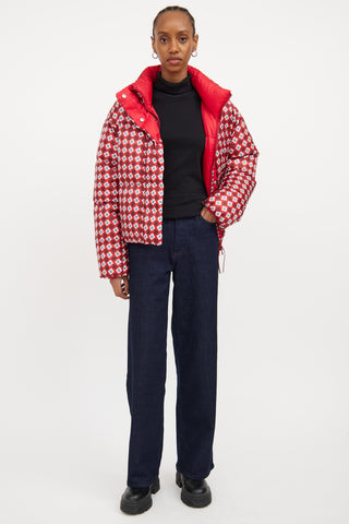 X Reformation Red & Multicolour Down Geometric Puffer