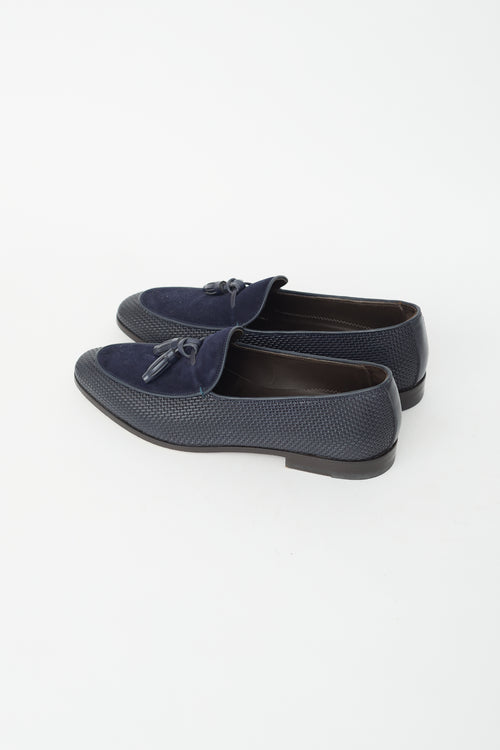 Canali Navy Woven Leather & Suede Loafer