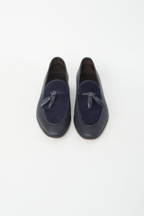 Canali Navy Woven Leather & Suede Loafer